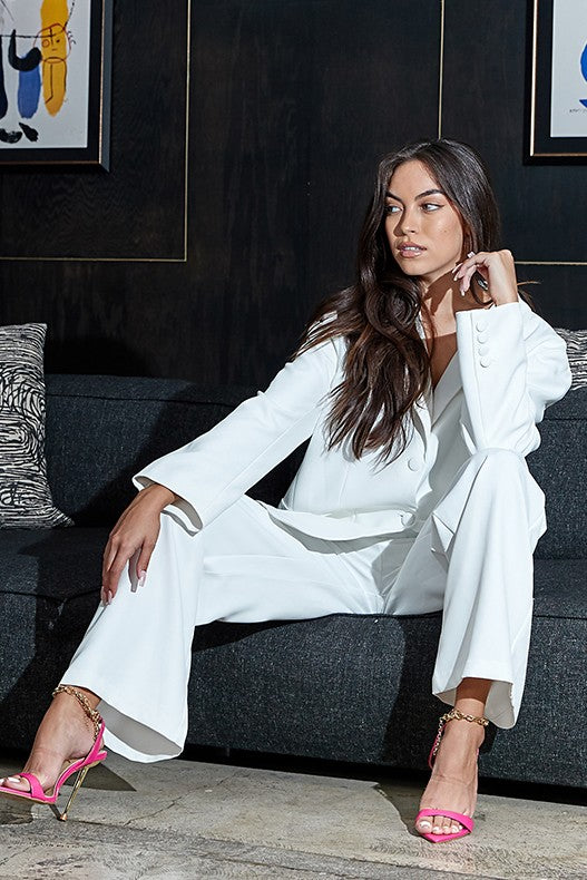 white business CASUAL LOOSE FIT BLAZER AND PANTS set