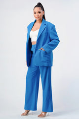 blue business CASUAL LOOSE FIT BLAZER AND PANTS set