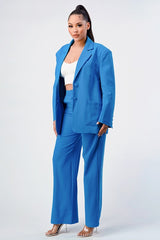 blue business CASUAL LOOSE FIT BLAZER AND PANTS set