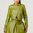 Olive Green Faux Leather Jacket with Matching Pleated Skirt Set
