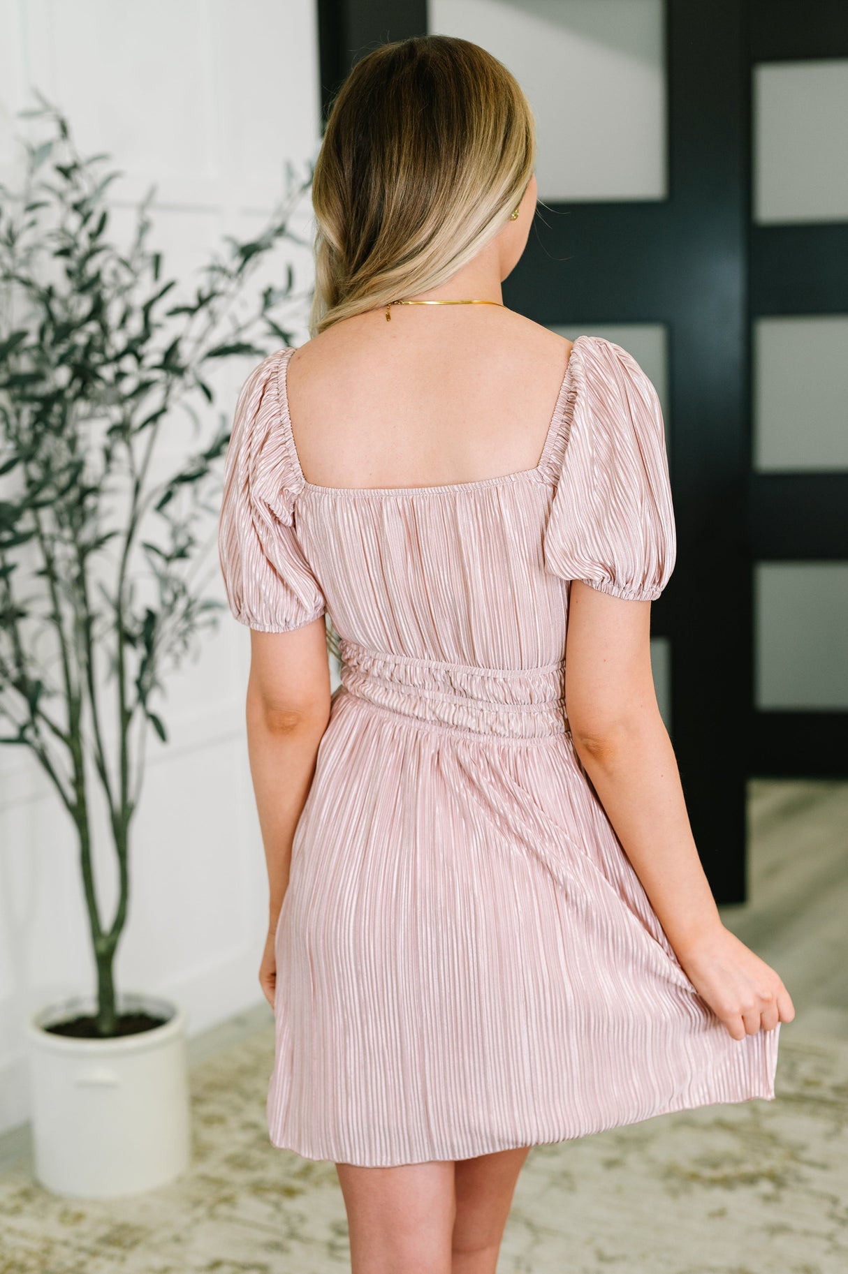 Blush Plisse Balloon Sleeve Dress