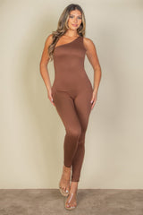 light brown One Shoulder Bodycon Jumpsuit