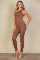 light brown One Shoulder Bodycon Jumpsuit