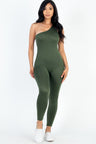 olive green One Shoulder Bodycon Jumpsuit