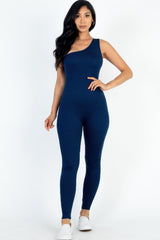 navy blue One Shoulder Bodycon Jumpsuit