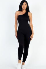 Black One Shoulder Bodycon Jumpsuit