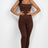 brown Criss-Cross Open Back Bodycon Jumpsuit