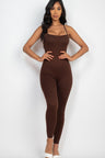 brown Criss-Cross Open Back Bodycon Jumpsuit