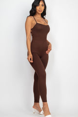 side view of brown Criss-Cross Open Back Bodycon Jumpsuit
