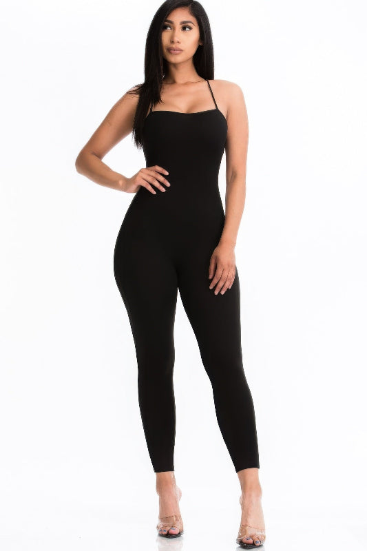 Black Criss-Cross Open Back Bodycon Jumpsuit