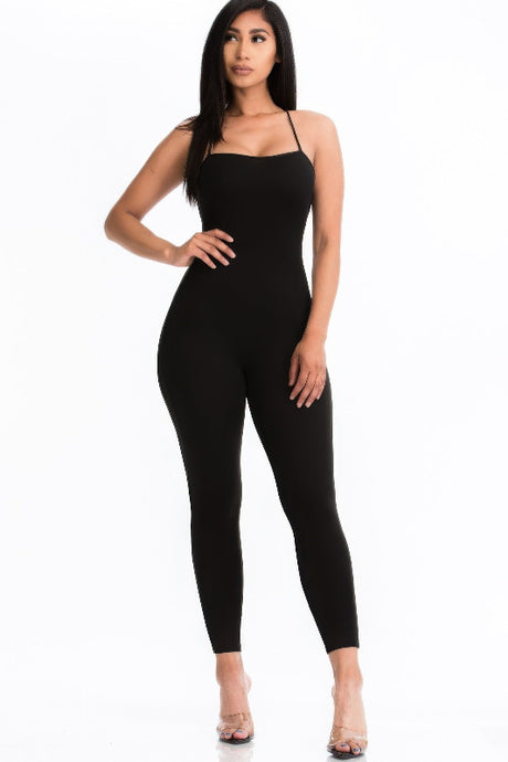 Black Criss-Cross Open Back Bodycon Jumpsuit