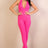 pink Halter V Neck Ribbed Bodycon Catsuits Jumpsuit