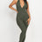 olive green Halter V Neck Ribbed Bodycon Catsuits Jumpsuit