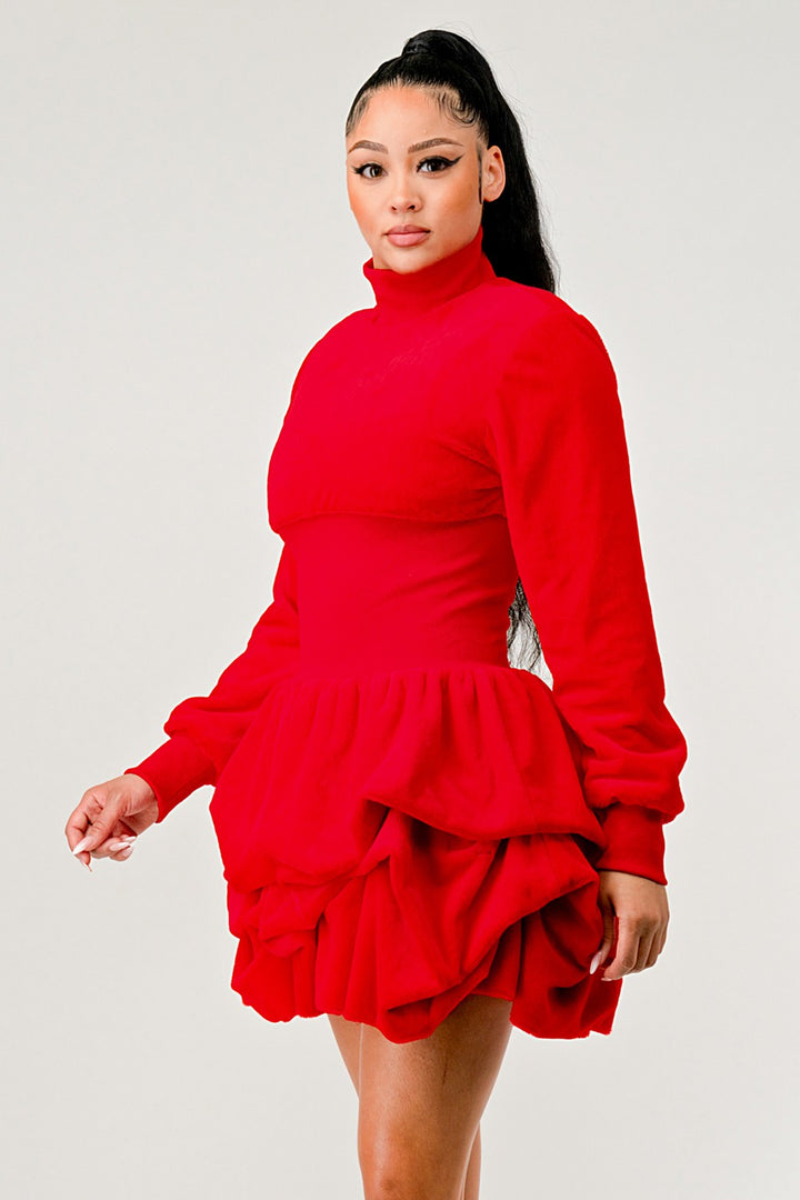 Red Ruffle Long Sleeve Mini Dress