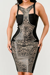 Black & Beige Aztec Print Bandage Dress