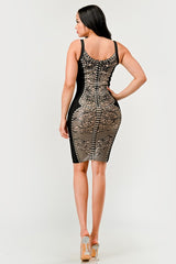 Black & Beige Aztec Print Bandage Dress