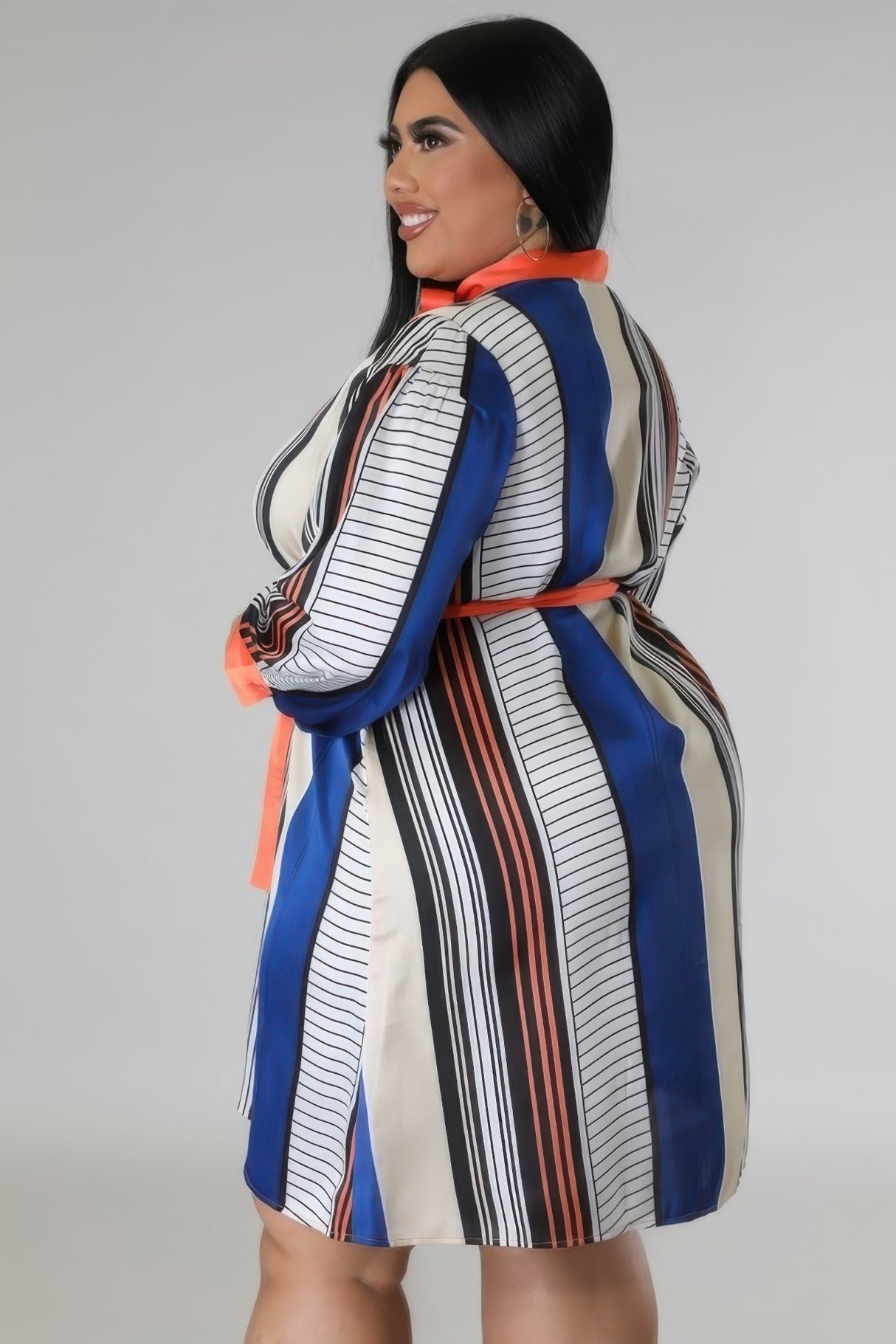 Black and Ruse Plus Size Striped Self Tie Dress side