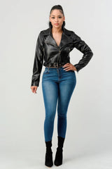 Black Zipped Up Faux Leather Jacket