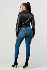 Black Zipped Up Faux Leather Jacket