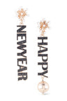 Earrings with 'NEW YEAR' and 'HAPPY' text on a white background