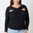 Plus Size Black Ribbed Cutout Top