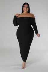 Black Plus Size Long Sleeve Off Shoulder Maxi Dress