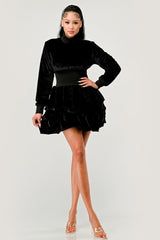 Black Ruffle Long Sleeve Mini Dress