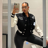 Black Varsity Patchwork Y2K Jacket