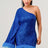 Azure Allure One-Shoulder Dress: Blue Sequin Feather Party Mini Dress