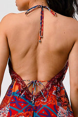 multi color Boho Print Sequin Trim Maxi Dress