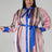 Brown and Blue Plus Size Striped Self Tie Dress