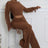 Brown Sweater Knit Fringe Pant Set