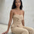 Camel Strapless Tailored Wide-Leg Jumpsuit