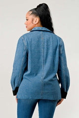 Denim Cinch Contrast Blazer Statement Jacket