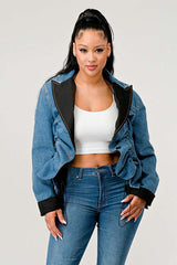 Denim Cinch Contrast Blazer Statement Jacket
