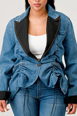 Denim Cinch Contrast Blazer Statement Jacket