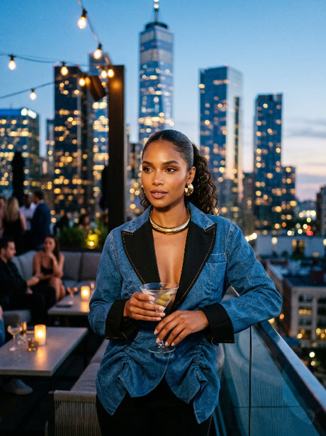 Denim Cinch Contrast Blazer Statement Jacket