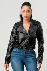 Black Zipped Up Faux Leather Jacket