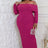 Magenta Plus Size Long Sleeve Off Shoulder Maxi Dress front view
