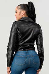 Black Zipped Up Faux Leather Jacket