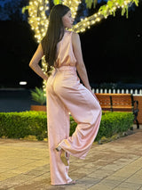 Pink Wide Leg Satin Pant Set