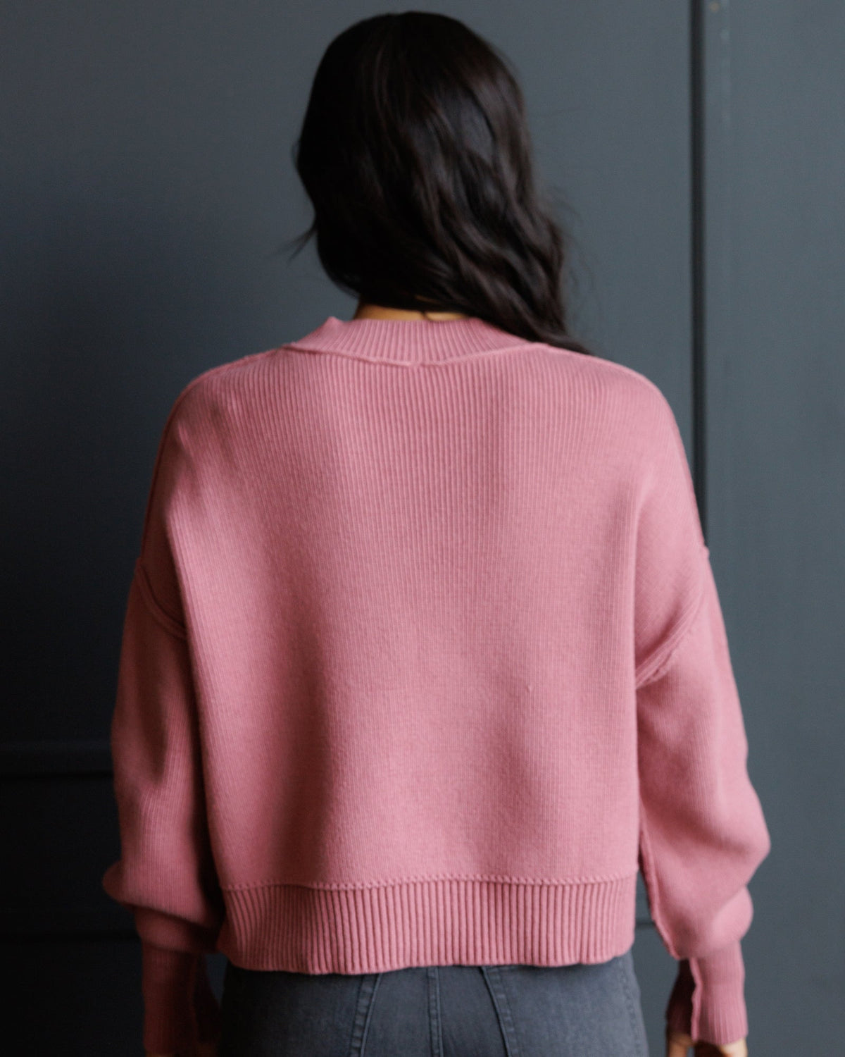 Dusty Rose Dropped Shoulder Pullover Sweater