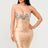 A model wearing a gold, strapless, mini dress with sequins and bead embellishments, featuring a sweetheart neckline.