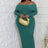 green Plus Size Long Sleeve Off Shoulder Maxi Dress