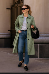 green Classic Lined Trench Coat