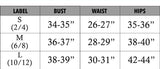 Size chart for clothing measurements with labels S, M, and L.
