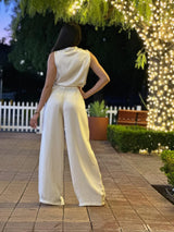 Ivory Wide Leg Satin Pant Set