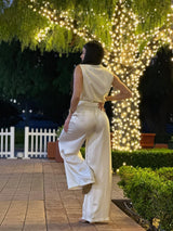 Ivory Wide Leg Satin Pant Set