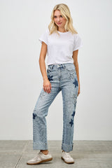 Star & Heart Patch High Rise Dad Jeans
