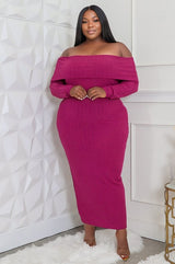 Magenta Plus Size Long Sleeve Off Shoulder Maxi Dress